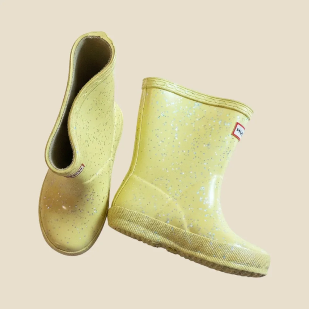 Hunter Kids First Classic Giant Glitter Rain Boots Yellow Size 7/8 Toddler US
